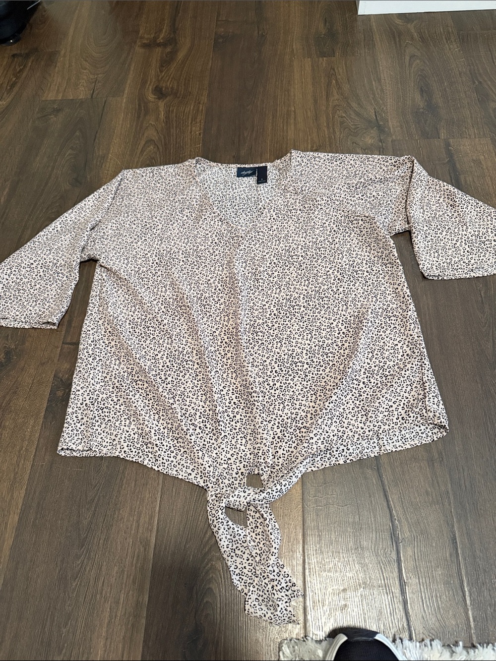 Daytrip Blush Leopard Print V-Neck Tie-Front Blouse